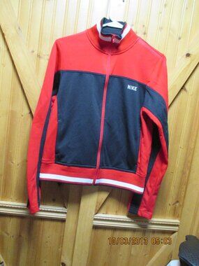 vtg Nike Track jacket lady's Med 80s polyester striped hem zip front